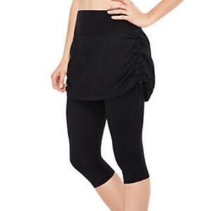 SPANX Black Athletic Side Ruched Mini Capri Skort Size S